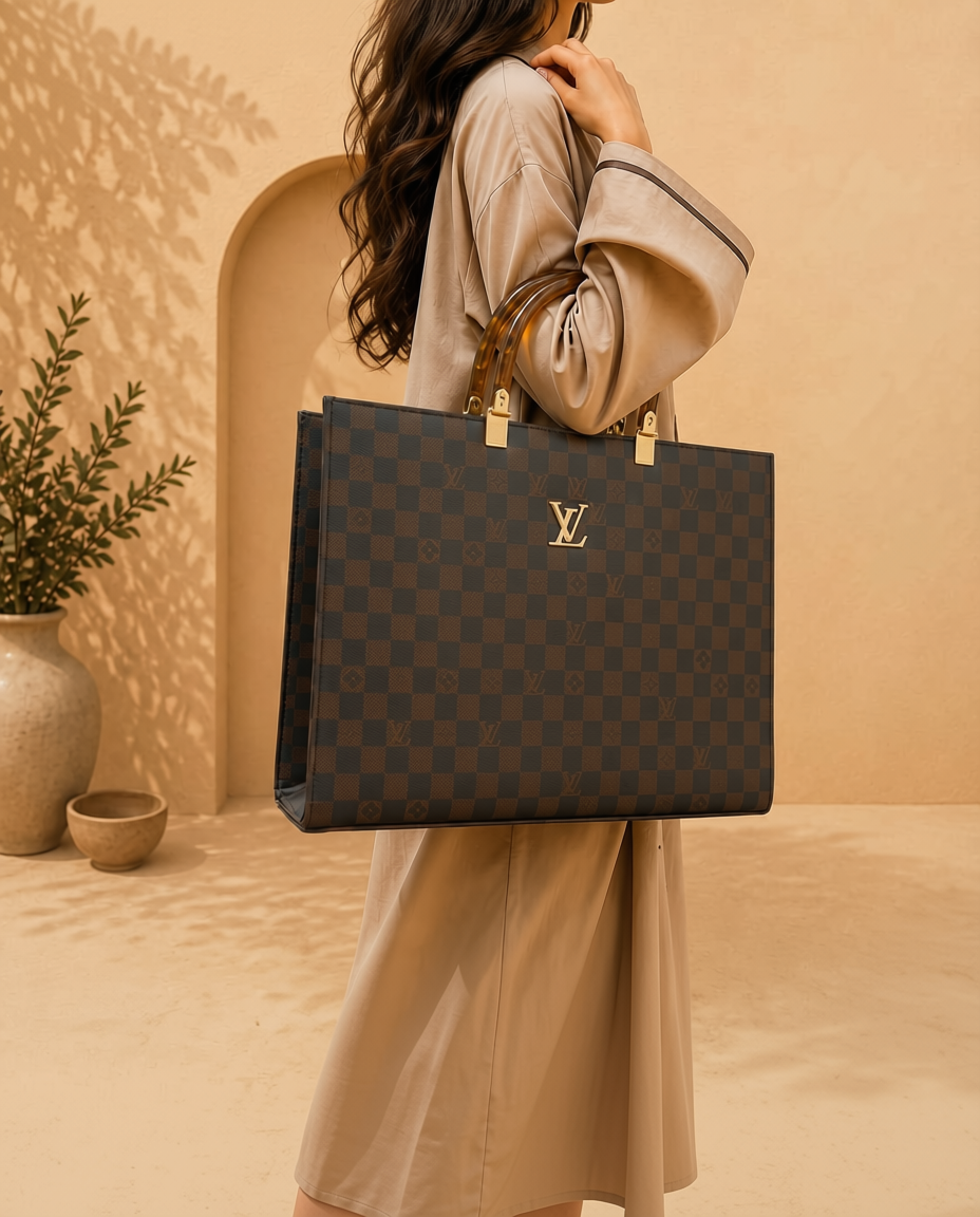 Checkerboard Structured Tote | Top Handle Work Bag