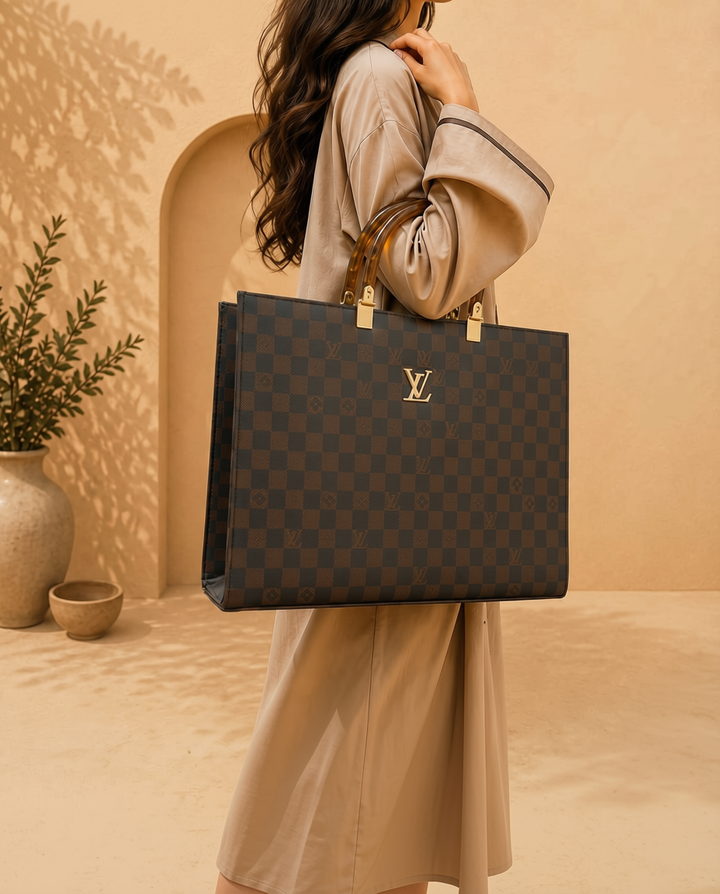 Checkerboard Structured Tote | Top Handle Work Bag