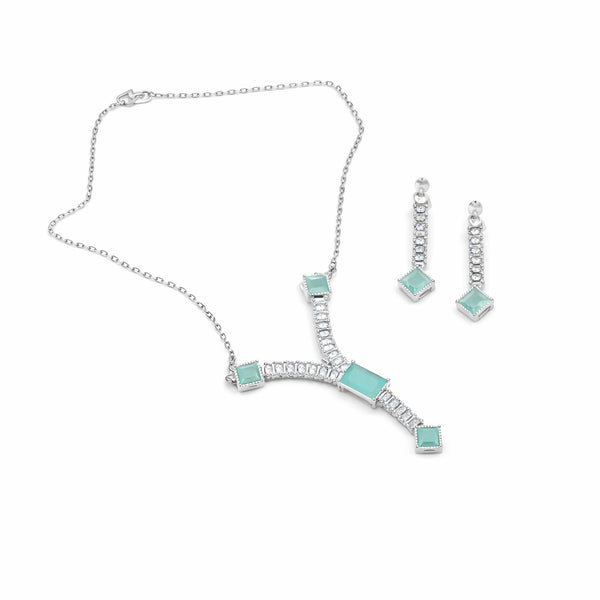 Elegant  Silver Teardrop Stone Jewelry Set – Necklace & Earrings