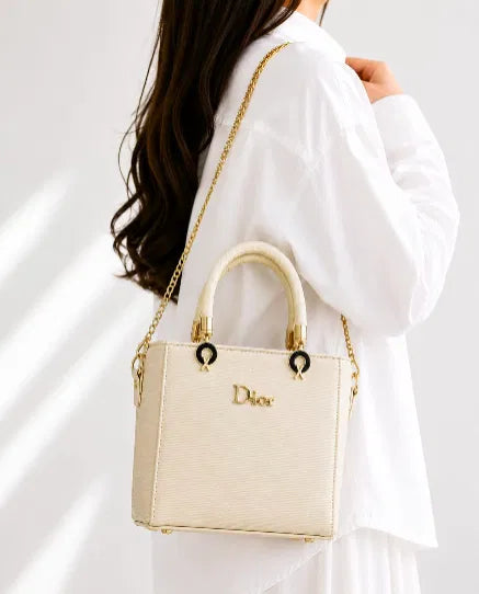 Cream Mini Tote | Structured Bag with Chain Strap